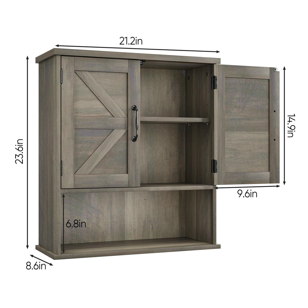 Mino Kesper Bathroom Wall Cabinet with Barn Doors, Wall Mounted Bathroom Storage Cabinet, Farmhouse Style, Adjustable Shelf, Wall Mounted, Grey Mino Kesper