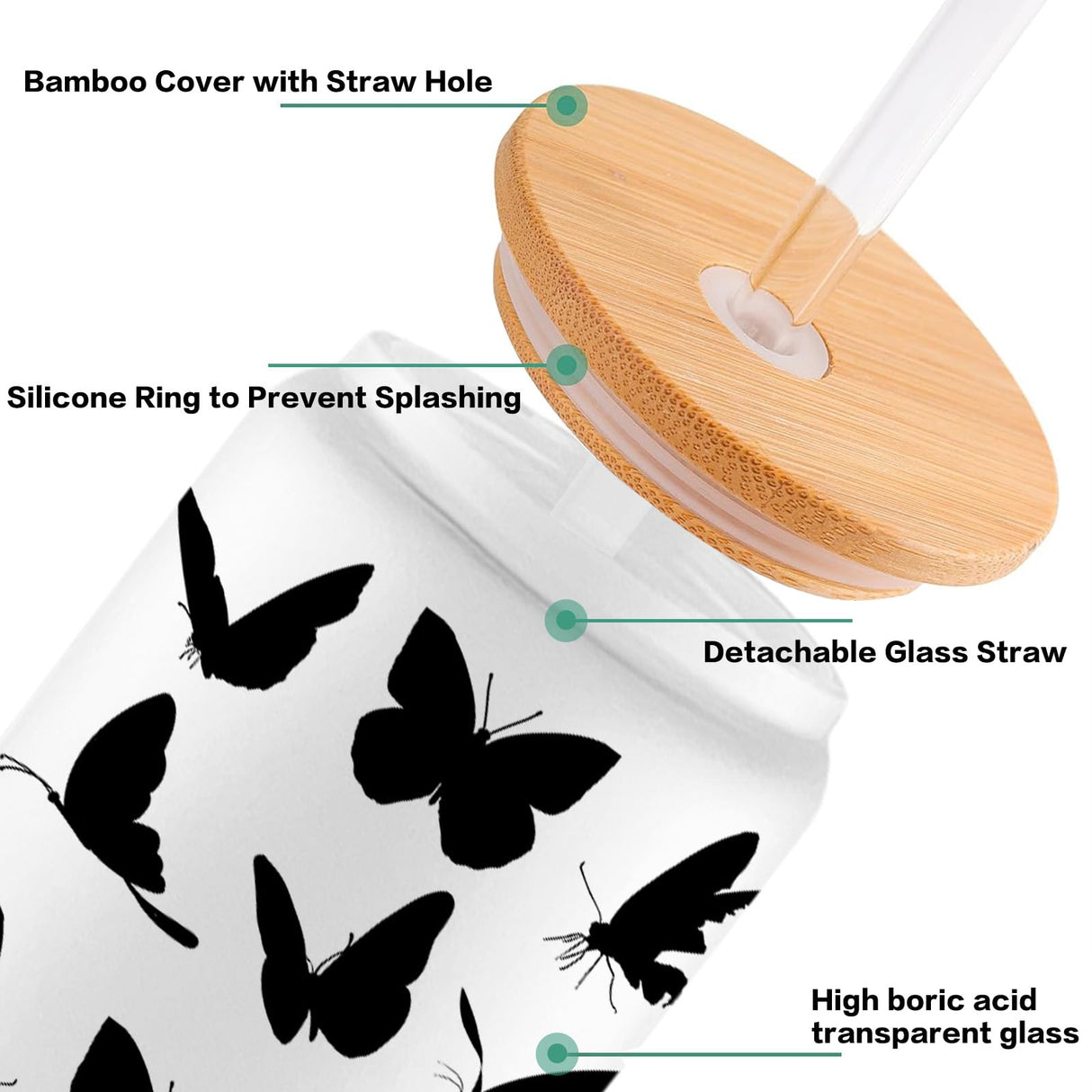 ZREGGUR 25 packs 16oz Sublimation Glasses with Bamboo Lid and straw,Can Shaped Glass Cups, Beer Glasses, Iced Coffee Glasses, Cute Tumbler Cup, Ideal for Cocktail, Whiskey (Frosted) ZREGGUR