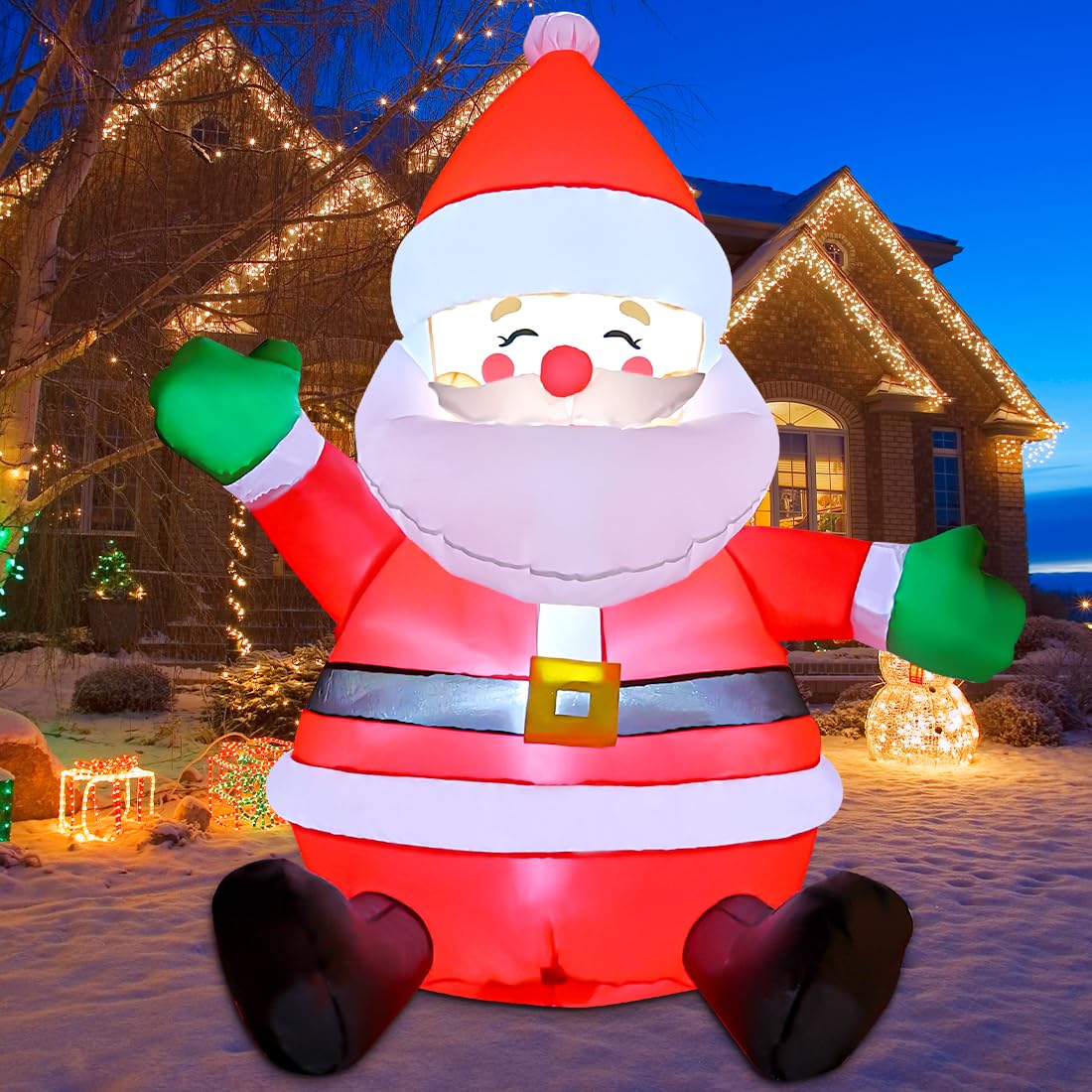 GOOSH 5 FT Christmas Inflatables Santa Claus Outdoor Decorations Blow Up Yard Sitting Santa Claus with Built-in LEDs for Holiday Xmas Garden Lawn Decor GOOSH