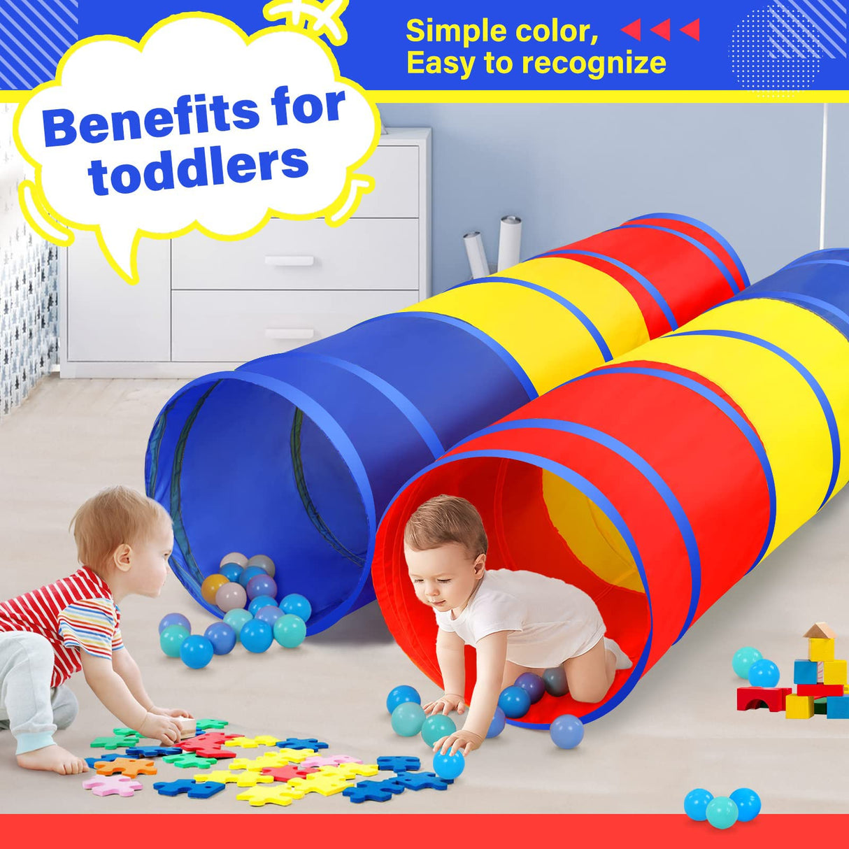 PigPigPen Kids Tunnel for Toddlers,Pop Up Play Tunnel Tent for Babies or Dogs, Indoor & Outdoor Toys for Kids Backyard Playset (Classic 2 Pack Tunnels) PigPigPen