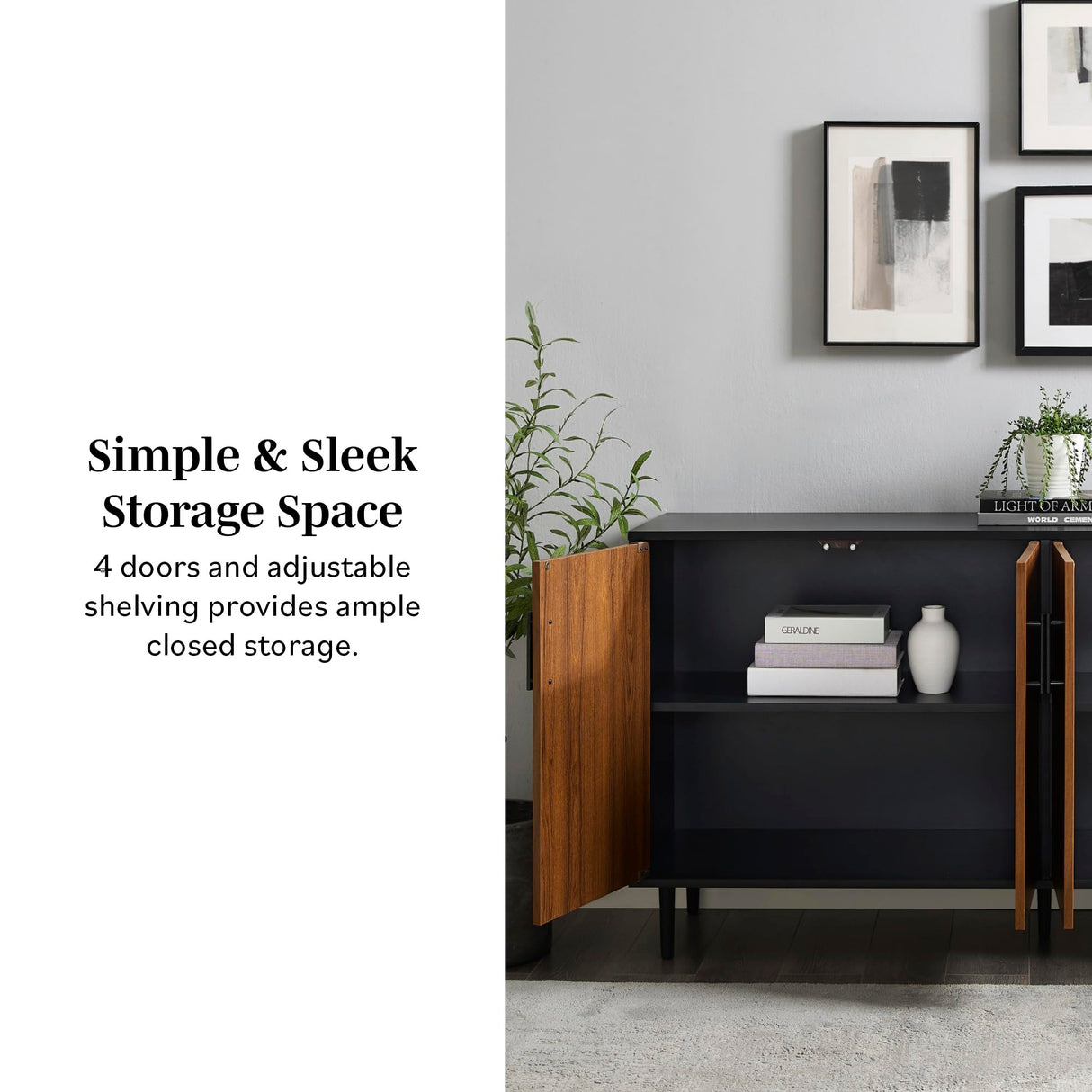 Walker Edison Fehr Modern 4 Door Bookmatch Buffet, 58 Inch, White Walker Edison