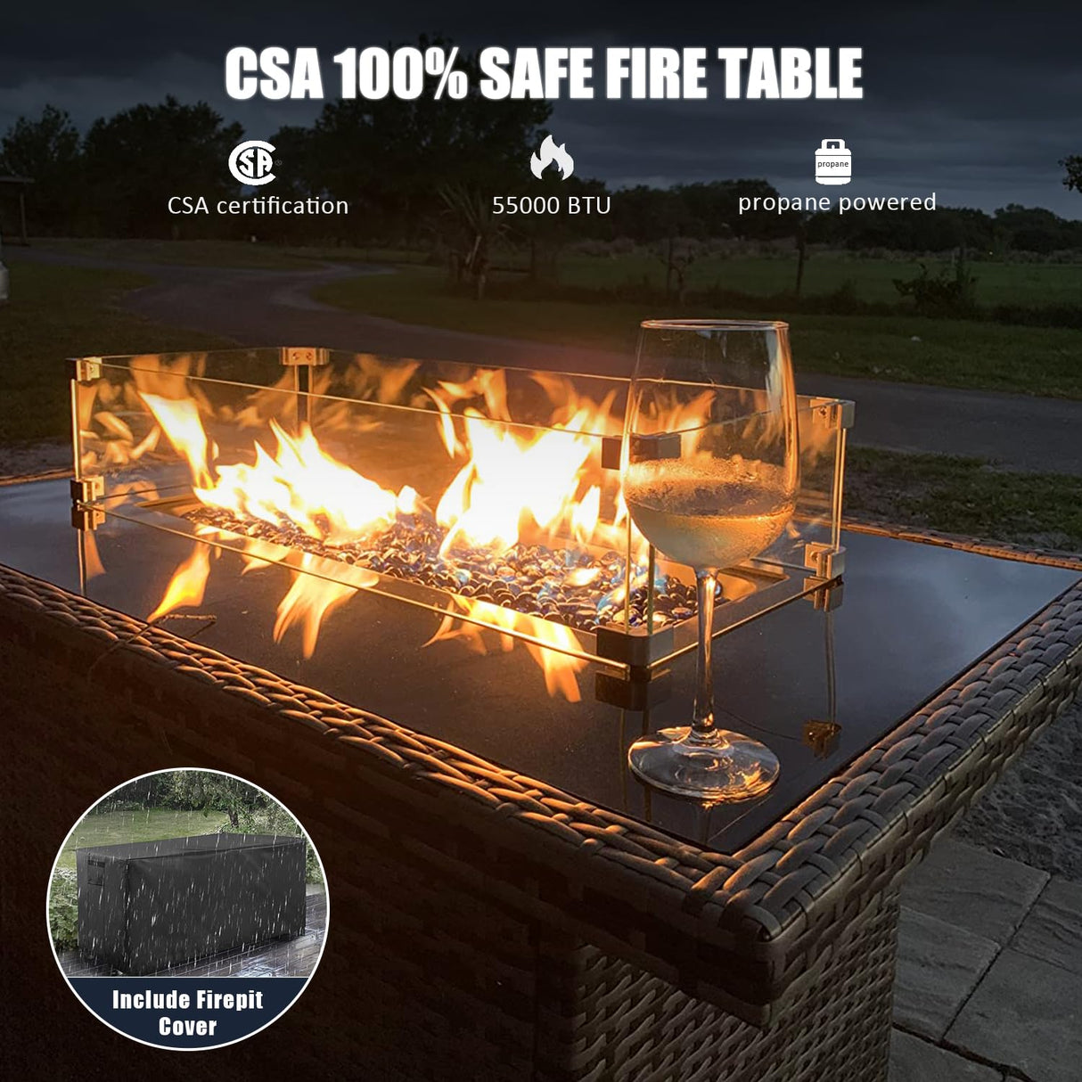 LayinSun 7 Pieces Outdoor Patio Furniture Set with Fire Pit Table, Rattan Wicker Sectional Swivel Rocker Chairs Sets with Ottomans, Swivel Glider Chairs and Coffee Table LayinSun