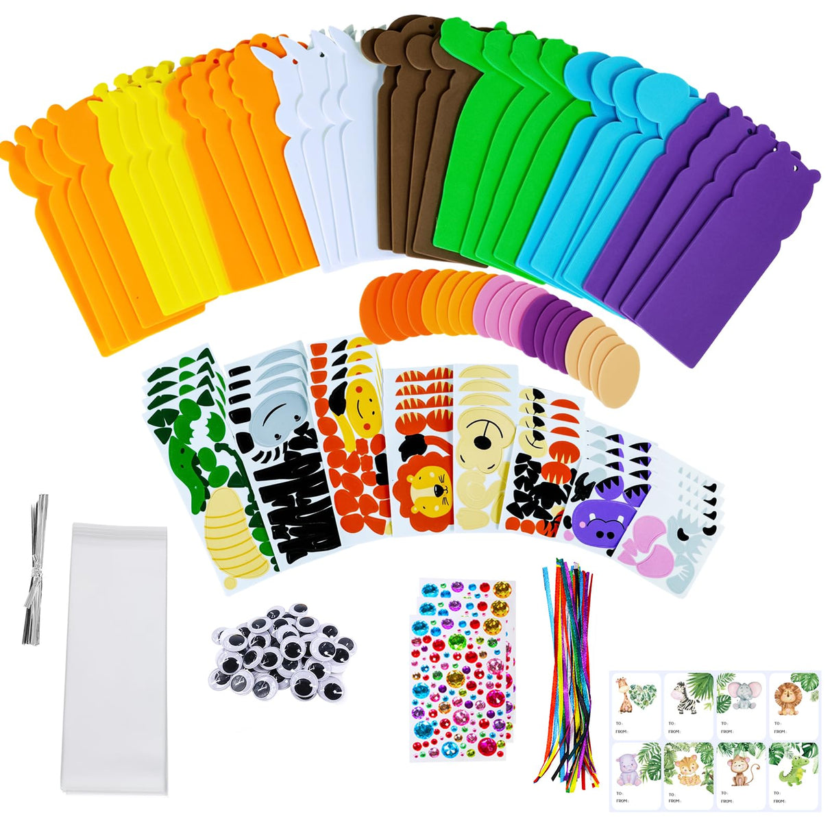 Winlyn 32 Sets Jungle Animal Craft Kits DIY Jungle Safari Zoo Wild Animal Bookmarks Decorations Art Sets Tiger Lion Zebra Foam Stickers for Kids Classroom Activities Reading Rewards Party Favors Winlyn