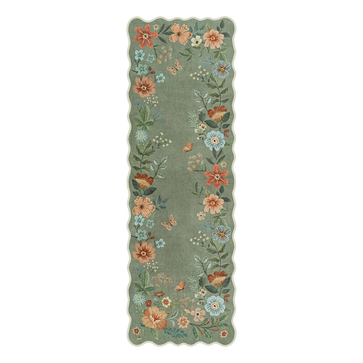 Lahome Floral Runners for Hallways, 2X6 Kitchen Runner Rug Ultra-Thin Soft Rug, Non-Slip Washable Rug Runner Stain Resistant Boho Rug Low-Pile Carpet Runner for Laundry Bathroom Bedroom(2x6ft,Green) Lahome