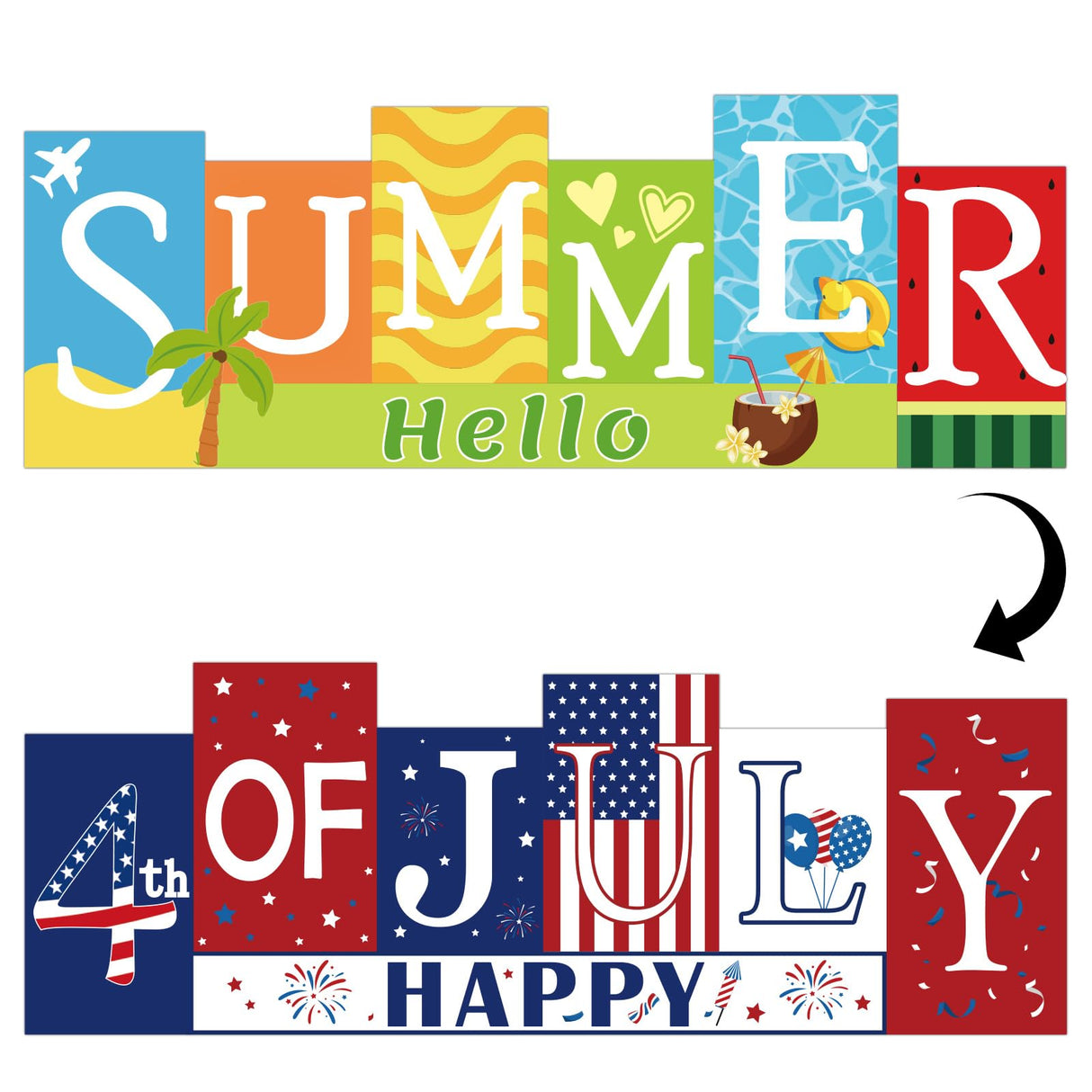 4th of July Decorations Wooden Table Sign Summer Decorations, Patriotic Independence Day Memorial Day Decorations Reversible Double-sided Different Theme Farmhouse Tabletop Centerpiece Decor Sophena