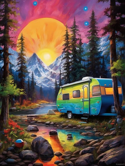 PUAGEMTI Jungle Camper Diamond Painting Kits, Transportation 5D Diamond Painting DIY Full Drill Round Art Gems for Adults Beginners Home Wall Decoration 12x16 INCH