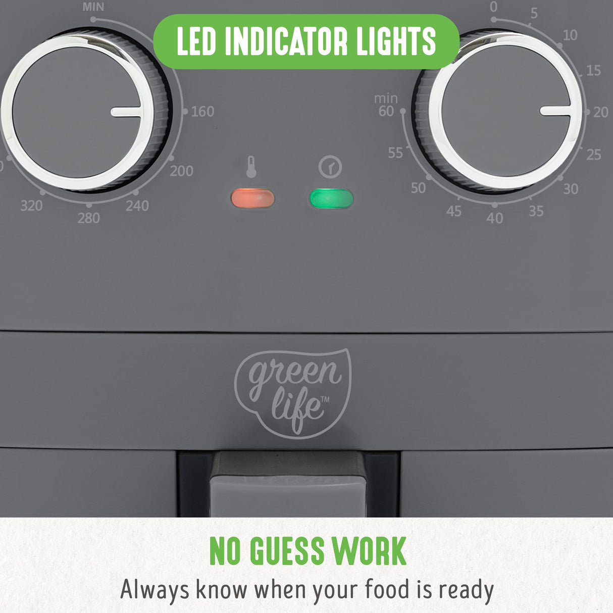 GreenLife 4.5QT Mechanical Air Fryer, PFAS-Free Ceramic Nonstick Crisper Drawer, Adjustable Temperature Timer Dial, LED Indicator, Holiday Gifting, Dishwasher Safe, Compact Kitchen Essential, Graphite GreenLife