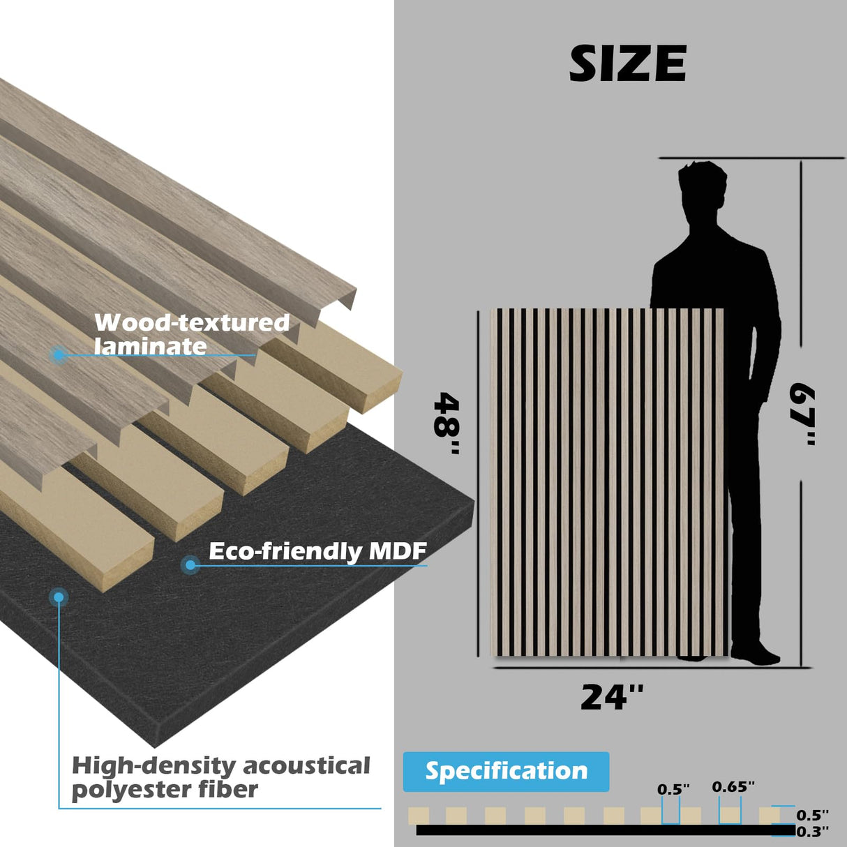 Art3d 2-Pack 48" x 24" Acoustic Wood Panels for Wall, Soundproof Wood Slat Panel for Wall and Ceiling, 3D Fluted Sound Absorbing Paneling for Interior Wall Decor, Living Room, Bedroom - Oak Art3d