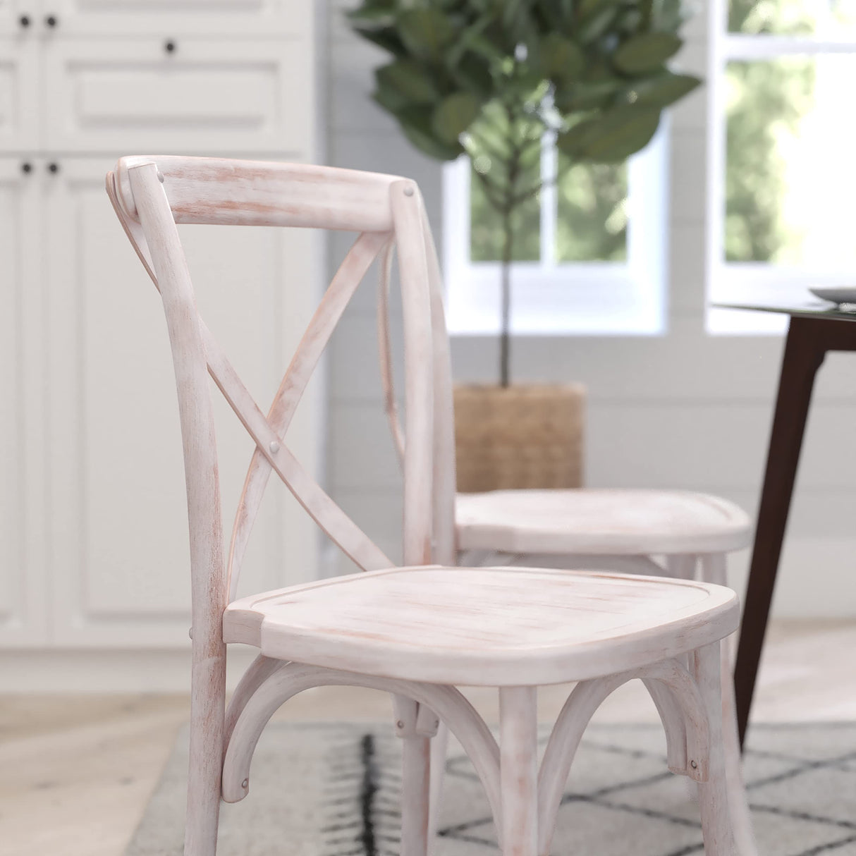 Merrick Lane Bardstown Bistro Style Wooden Dining Chair - Lime Wash - High X-Back Merrick Lane