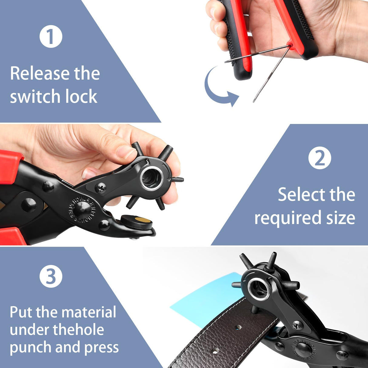Leather Hole Punch, Belt Hole Puncher for Leather, Revolving Punch Plier Kit, Leathers Puncher Plier for Belts, Watches, Handbags, Punch Tool Diameter: 4.5/4 /3.5/3/2.5/2mm. WDDBHSKN