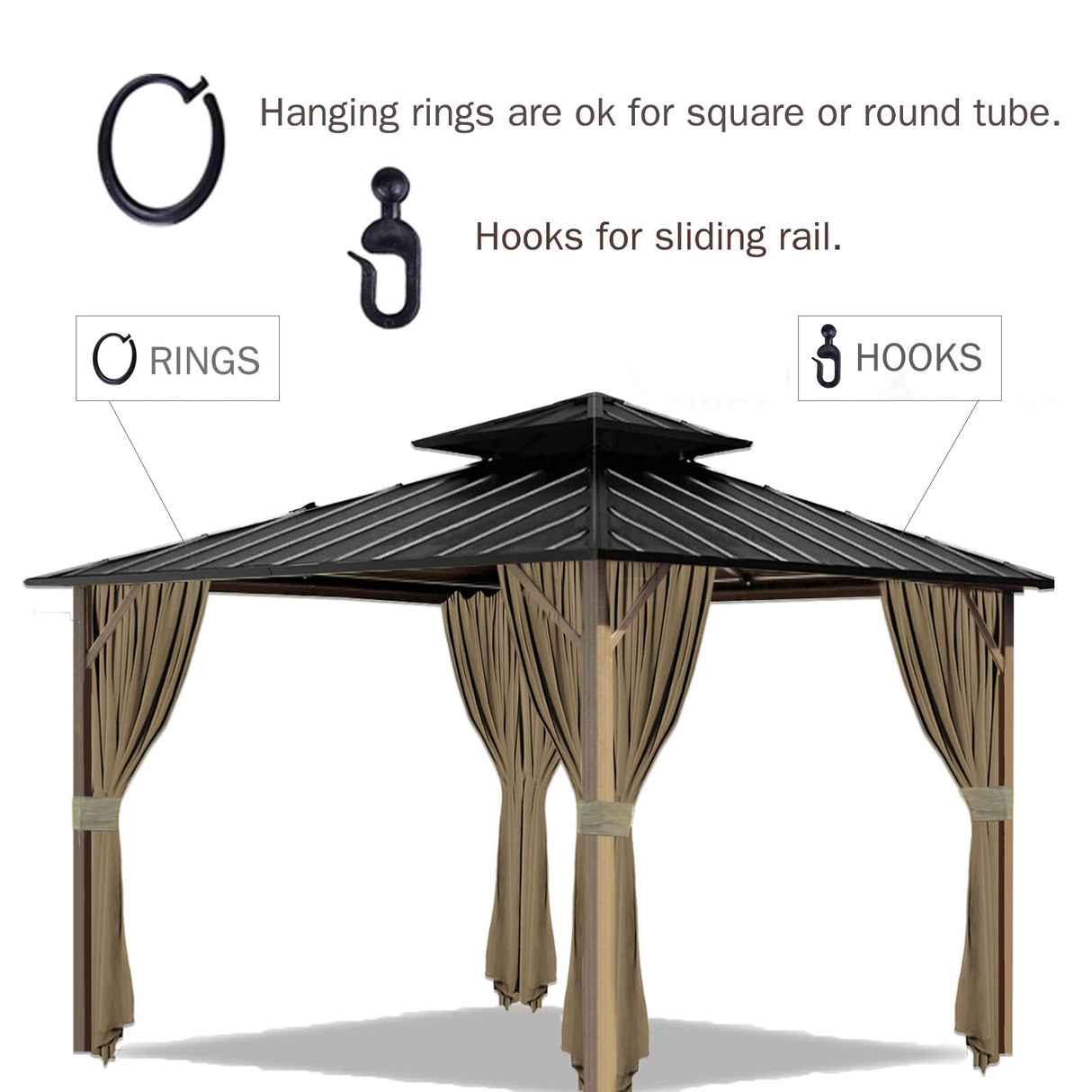 slashome 10'x12' Gazebo Curtains Outdoor Waterproof, Khaki Universal Replacement Curtain 4-Panels, Sidewalls with Zipper for Garden, Patio, Yard (Only Curtains) slashome