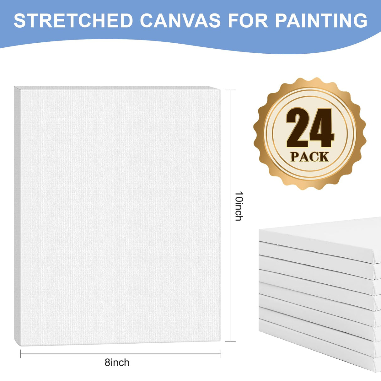 FUMILE 8x10 Canvas for Painting Stretched, 24 Pack Canvases for Painting-5/8 in Profile Primed White Blank Painting Canvas Value Pack for Oil & Acrylic Paint FUMILE