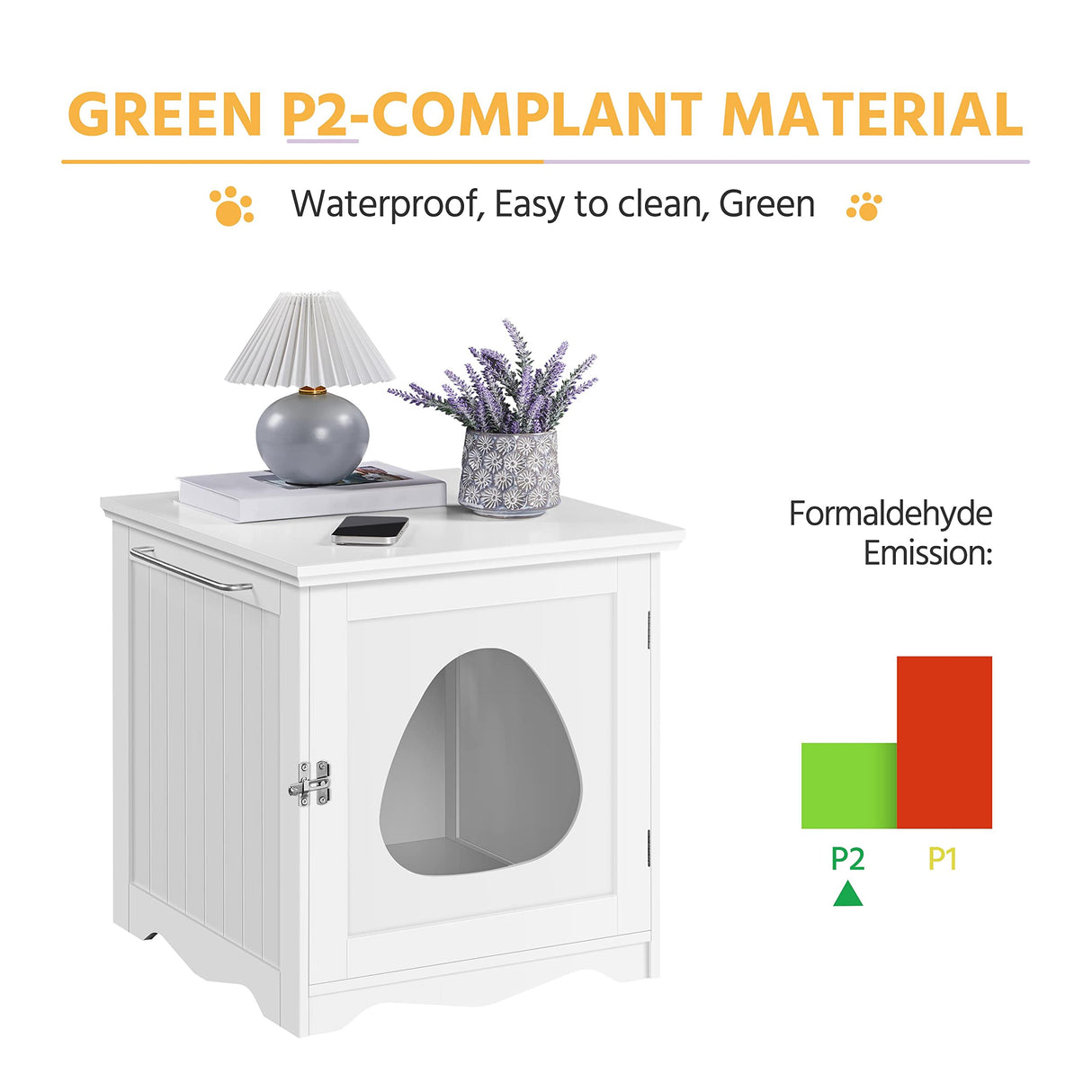 Yaheetech Cat Litter Box Enclosure, Litter Box Furniture Hidden with Towel Bar, Wooden Cat Washroom, Dog Proof Cat Litter Box Cabinet, Indoor Cat House, Side End Table, White Yaheetech