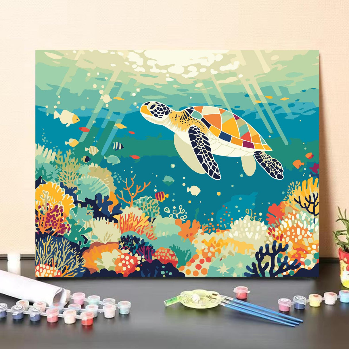 Sea Turtle Paint by Numbers Kit for Adults Beginner Turtle Oil Painting Kit Adult Paint by Number Kits on Canvas Animals DIY Painting for Beginners Art by Numbers for Gifts Home Wall Decor 16x20 Inch obterie