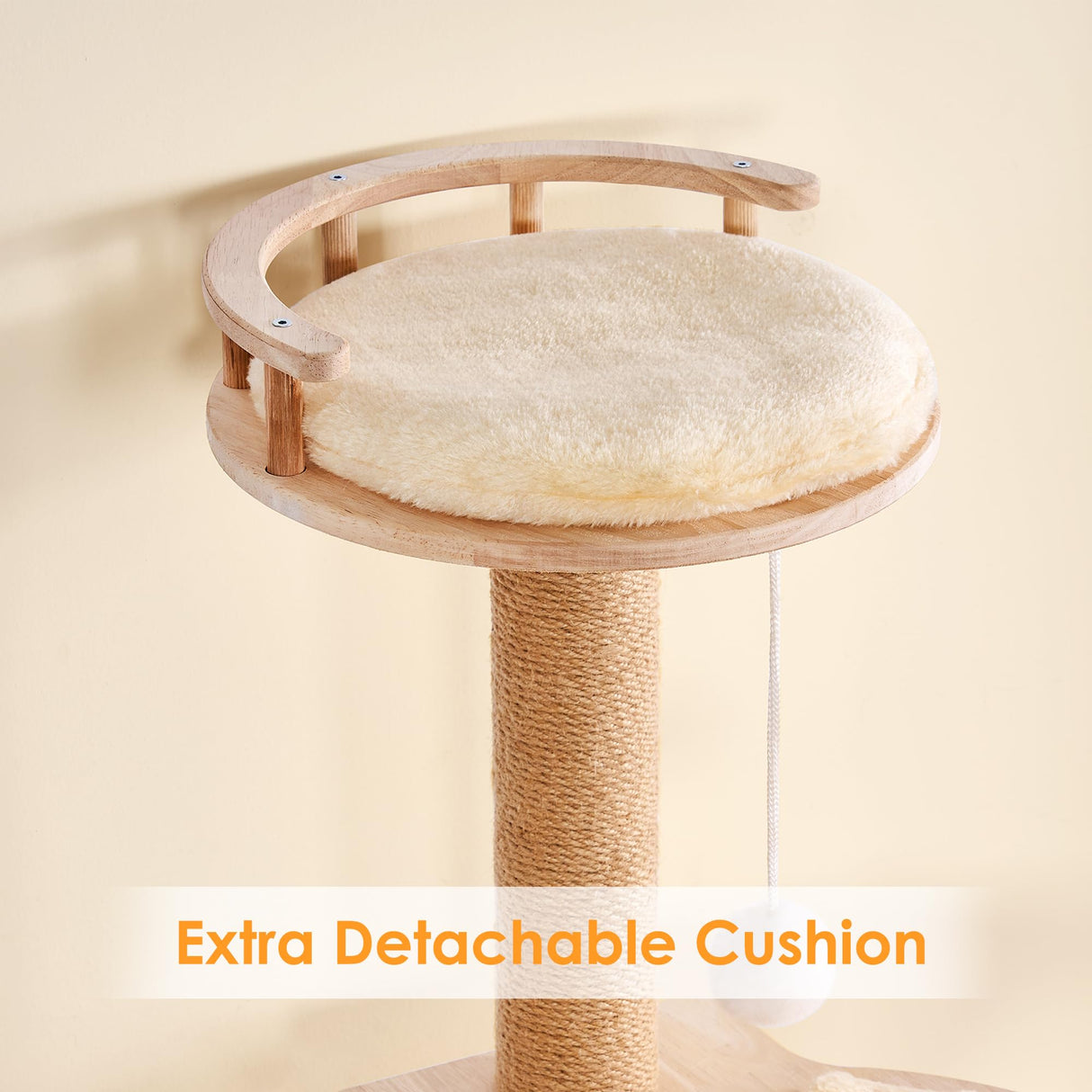 BEWISHOME Wood Cat Tree for Indoor Cats Large Adult, Cat Tower with 2 Hammocks,Sisal Scratching Post,Multi-Level,Washable Removable Cushions and Dangling Ballor Fun Play Cat Condo (Beige 62.2") MMJ61Y BEWISHOME