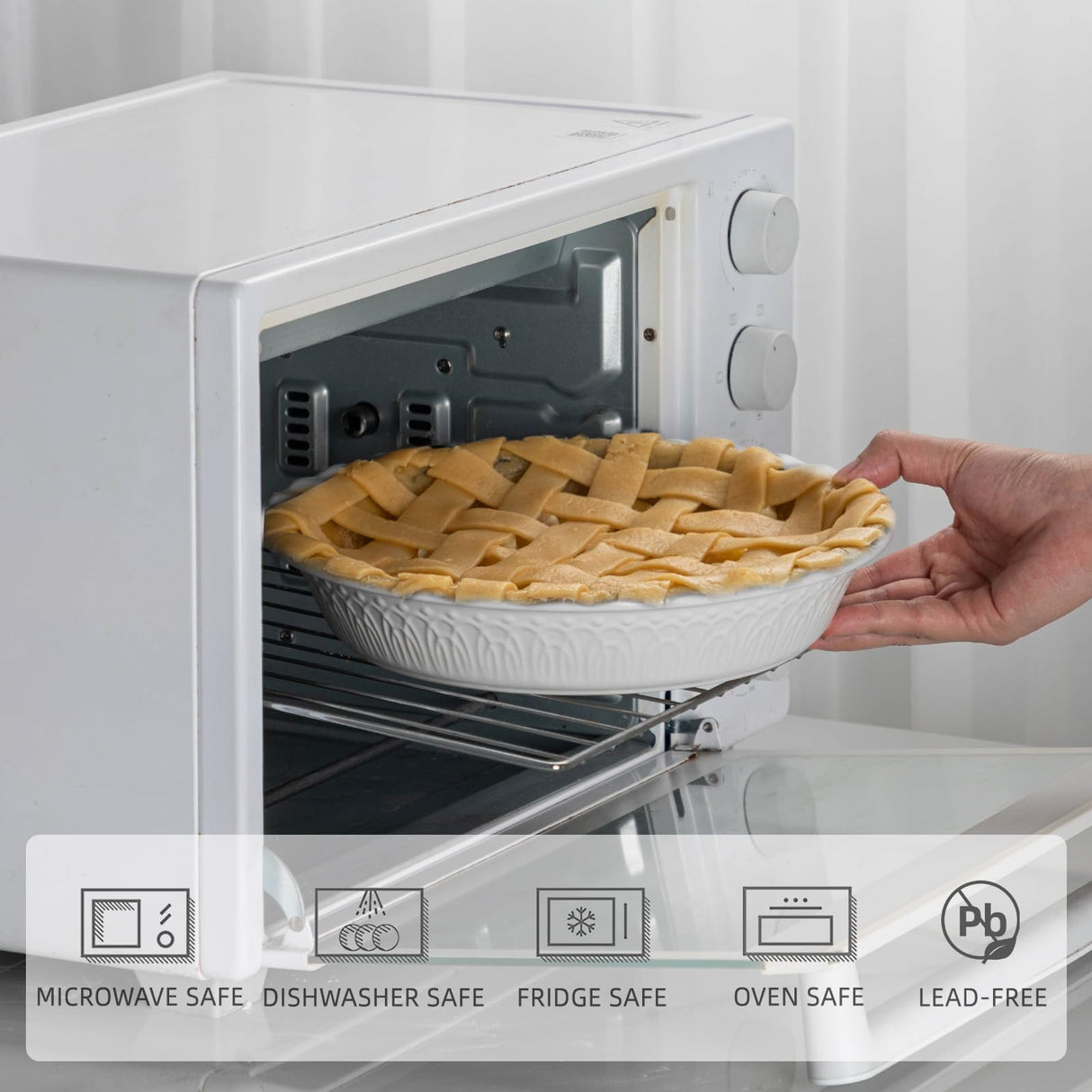 Fun Elements Ceramic Pie Pan, 9 Inch Pie Dish for Baking, Ruffled Pie Plate, Non-Stick Deep Dish Pie Pan for Apple Pie and Pot Pie, Thanksgiving Christmas Gifts, Set of 2, White FE FUN ELEMENTS