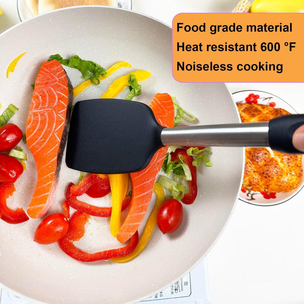 KLAQQED Spatula Set Silicone Spatula Heat Resistant Spatulas for Nonstick Cookware Rubber Spatula Turner Fish Wok Spatula, Large Nonstick Silicone Egg Spatula for kitchen use Cooking Utensils Set KLAQQED