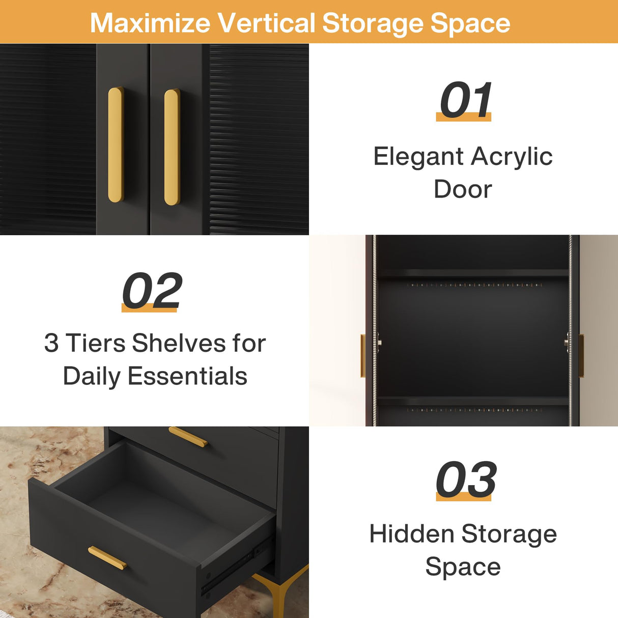 Tribesigns Tall Bookcase with LED Light and Storage Drawers - Stylish Black Freestanding Cabinet for Any Room Tribesigns