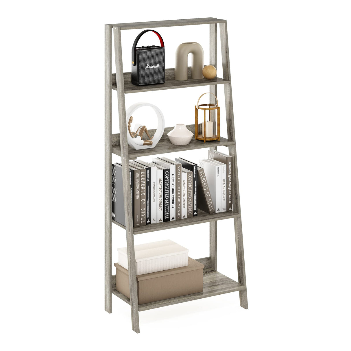 Furinno Ladder Bookcase Display Shelf, 5-Tier, French Oak Furinno