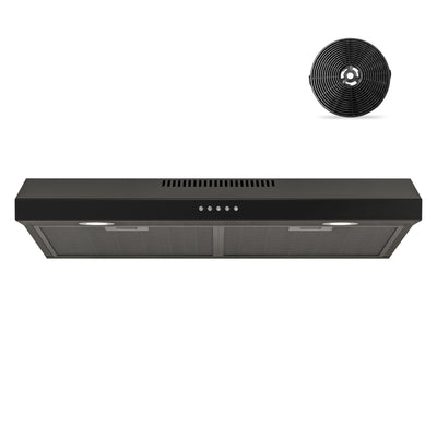 FIREGAS Black Range Hood 30 Inch Under Cabinet, Ducted/Ductless Convertible Kitchen Hood, 300 CFM, 3 Speed Exhaust Fan, Brushless DC Motor, Stove Hood Vents for Kitchen with LED Lights