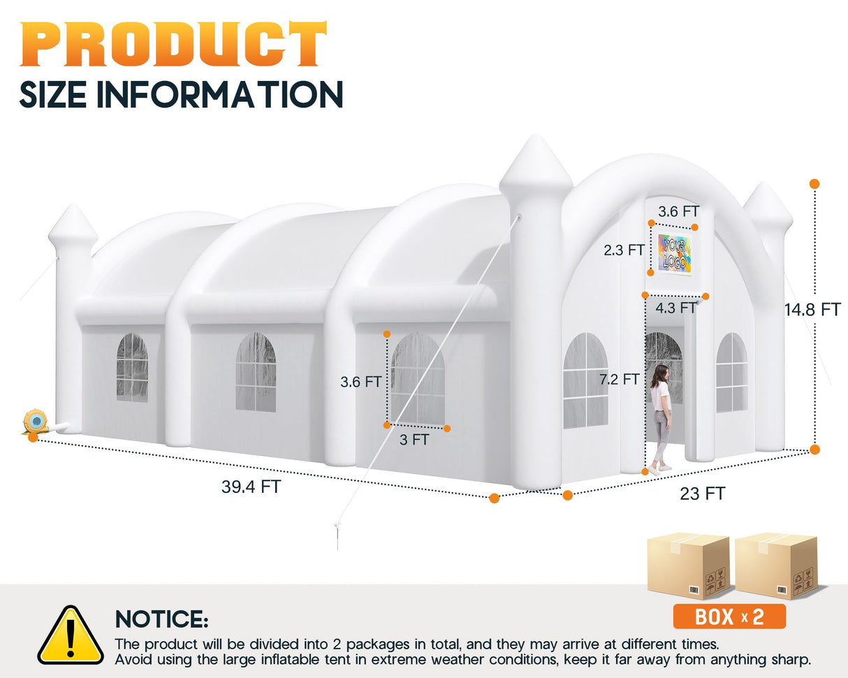 Albott 40x23x15 FT Commercial Inflatable Wedding Tent, 210D Oxford Fabric Portable Heavy Duty Party Tent with 2 Roll-Up Doors & 8 Sand Bags, Gazebo Event House for Wedding Birthday Backyard Party Albott