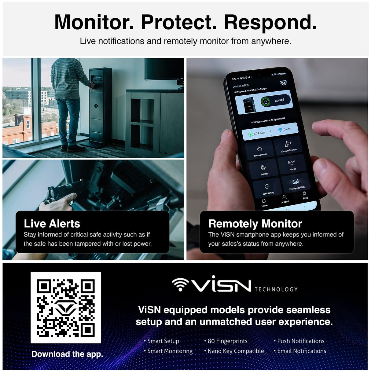 VAULTEK RS800i High Capacity Quick Access Biometric Rifle Safe with Modular Interior, ViSN Smart WiFi, Live Alerts, Auto-Open Door, & Anti-Theft Protection, Modular High Capacity Safe / ViSN RS800i VAULTEK