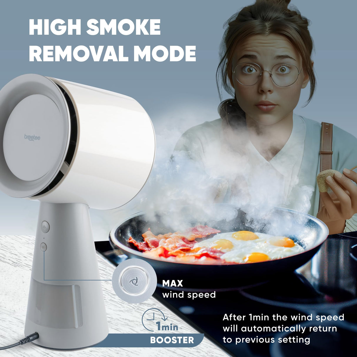 BREETEE Portable Range Hood Kitchen - Powerful 3-Speed Suction Desktop Compact Range Hood with Double Filter - Kitchen Exhaust Fan with Carbon Filters for RVs, Hot Pot Cooking, Grill Air Cleaner Breetee