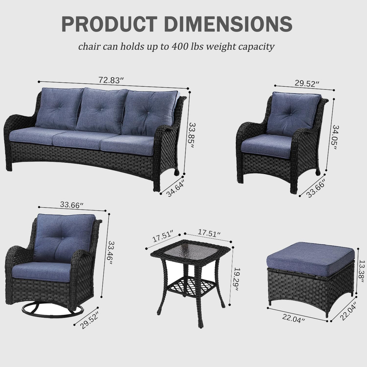 9 Pieces Outdoor Patio Furniture Set, Wicker Rattan Swivel Glider Rocker Single Chairs Patio Sofa with Ottomans and Side Table Generic