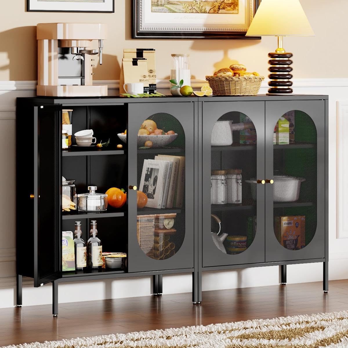 Fumedo 2 Mesh Door Metal Storage Cabinet for Bed Room,Living Room,Home,Hotel,Office,Garage,Kitchen,3-Tier,2 Removable Shelves (Mesh Door Cabinet, Black) Fumedo