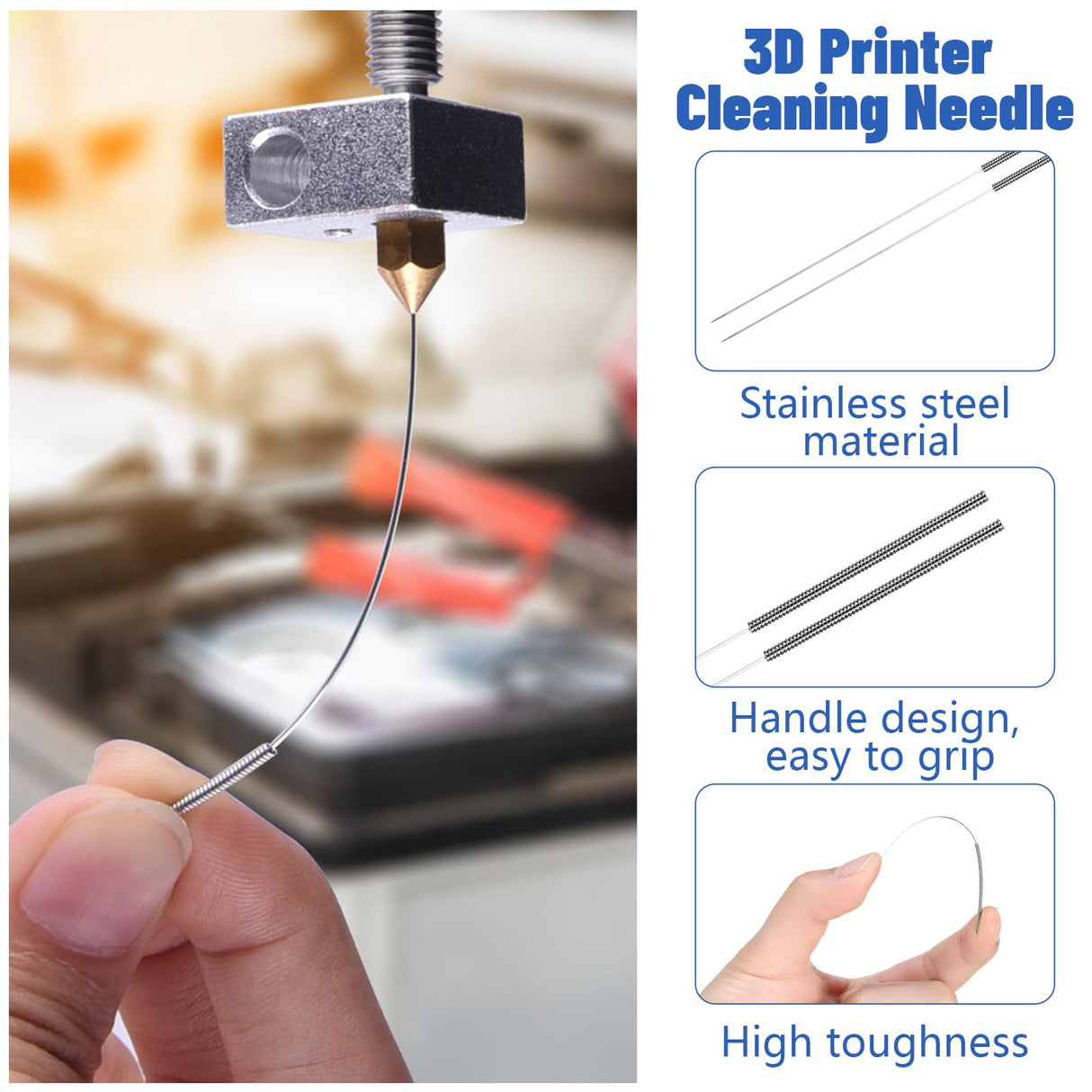 Andibro 50pcs 3D Printer Nozzle Cleaning Kit,0.2/0.25/0.3/0.35/0.4mm Nozzle Needle, Stainless Steel Cleaning Needles 3D Printer Nozzle Cleaner for 3D Printer Accessory (0.2/0.25/0.3/0.35/0.4mm) Andibro