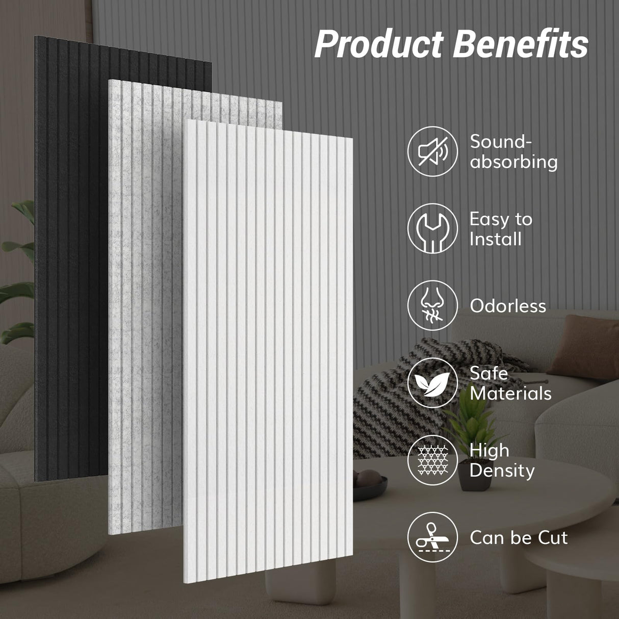 TONOR 4 Pack Large Acoustic Panels,47.2" X 23.6" X 0.35" Acoustical Wall Panel, Self-Adhesive Sound Proof Panels, Decorative Soundproof Wall Panels for Echo Absorption for Home Studio Office, Black TONOR