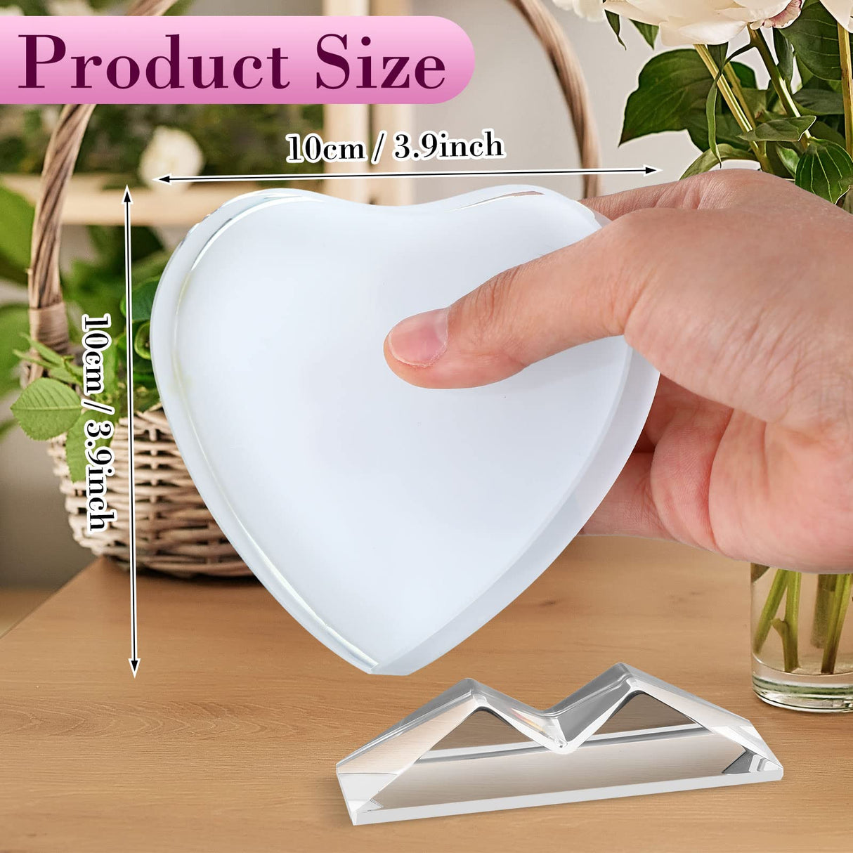 Qunclay 6 Pcs Sublimation Blanks Crystal Sublimation Canvas Blanks Decorative Heat Transfer Photo Frame Crystal Picture Frame for DIY Custom Tabletop Supplies (Heart,3.94 x 3.94 x 0.71 Inch) Qunclay