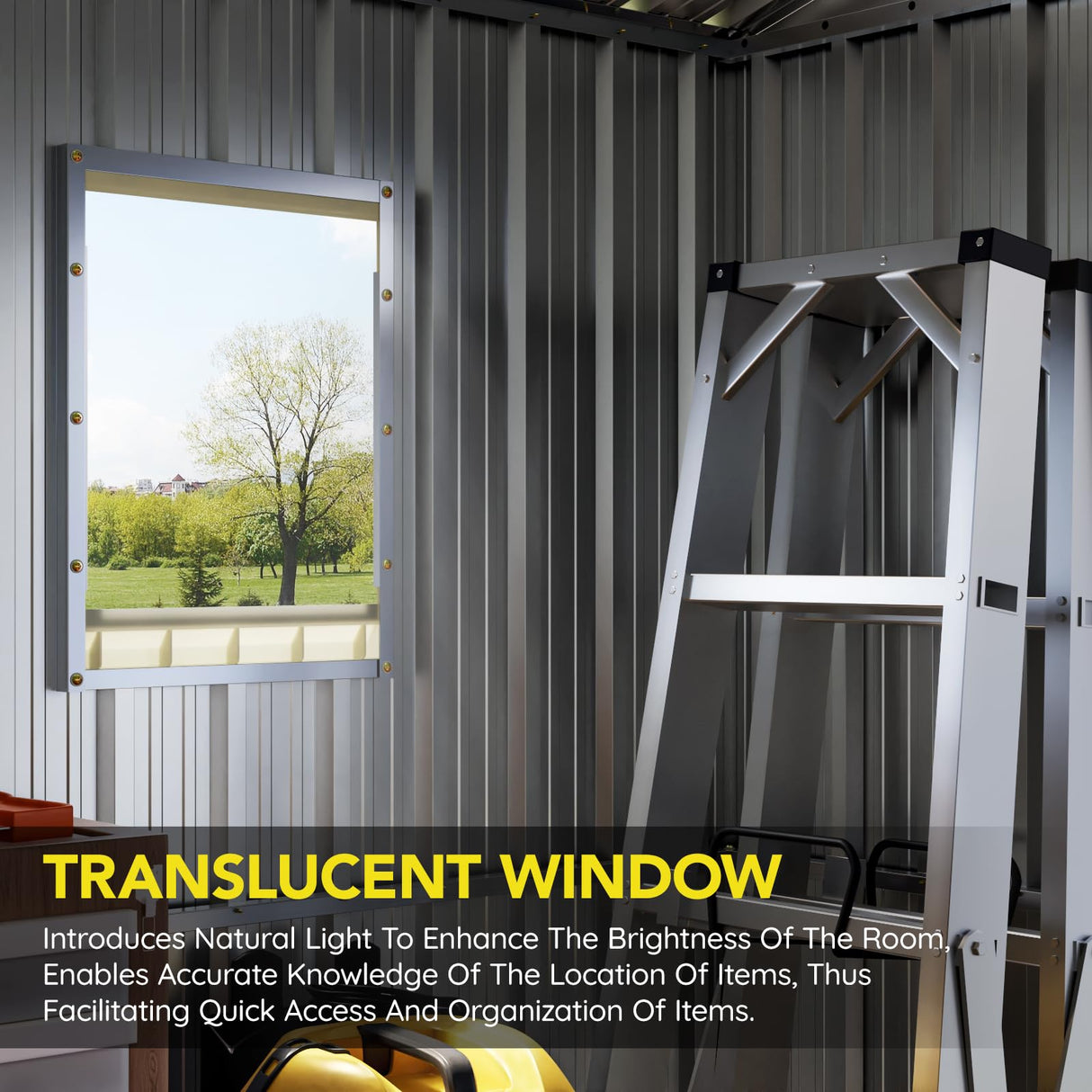 Grovellis 6x8FT Outdoor Metal Storage Shed, Double Door, 1 Clear Window, Tool Shed for Garden, Patio, Backyard Brown Grovellis