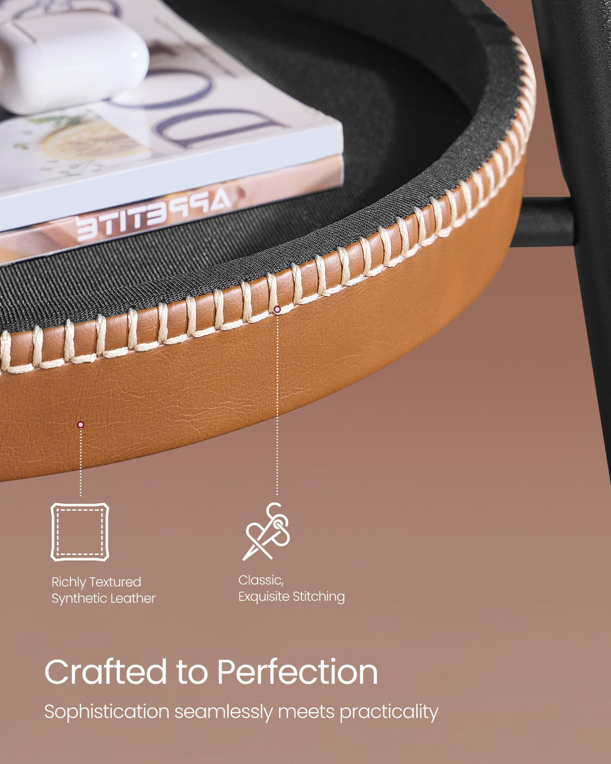 VASAGLE EKHO Collection - Bar Table with Storage, Round High Pub Table, Synthetic Leather with Stitching, Mid-Century Modern, Kitchen Home Bar, Living Room, Easy Assembly, Ash Brown and Caramel Brown VASAGLE