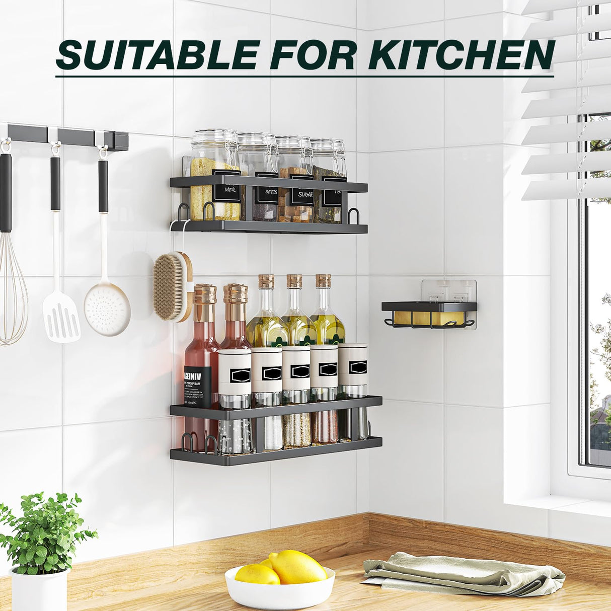 Youvip Adhesive Shower Caddy,Shower Shelves with Soap Holder and 12 Hooks,Rustproof No Drilling Bathroom Organizer and Storage,Black,3 Pack Youvip