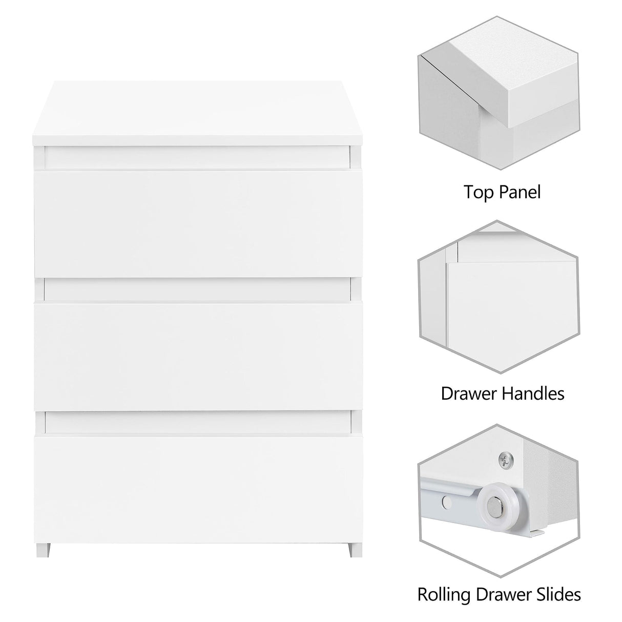 Yaheetech Nightstand with 3 Drawers, Wooden Bedside Table with Storage, Small Bedside Storage Cabinet Unit with Sturdy Base for Bedroom/Small Space, White Yaheetech