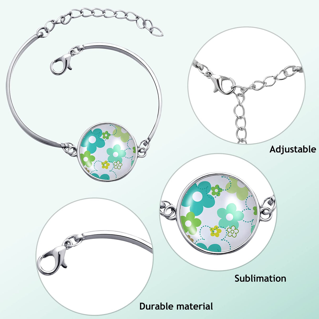 10 Pieces Sublimation Round Bracelet Trays Blank Base Bracelets with 10 Pieces 0.79 Inch Heat Transfer Round Blanks and 10 Pieces High Temperature Glues for DIY Bracelet Handicrafts Decors Hicarer