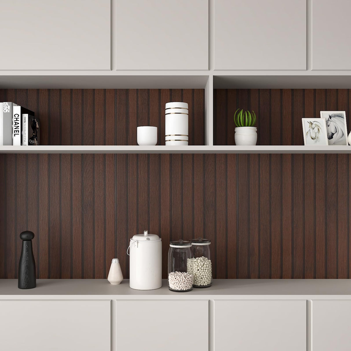 CHIHUT 17.7”x236” Dark Brown Vertical Wooden Slat Wallpaper Peel and Stick Self Adhesive Wood Grain Vinyl Contact Paper Rustic Striped Wood Grating Wrap for Farmhouse Countertops Cabinets Doors Walls CHIHUT