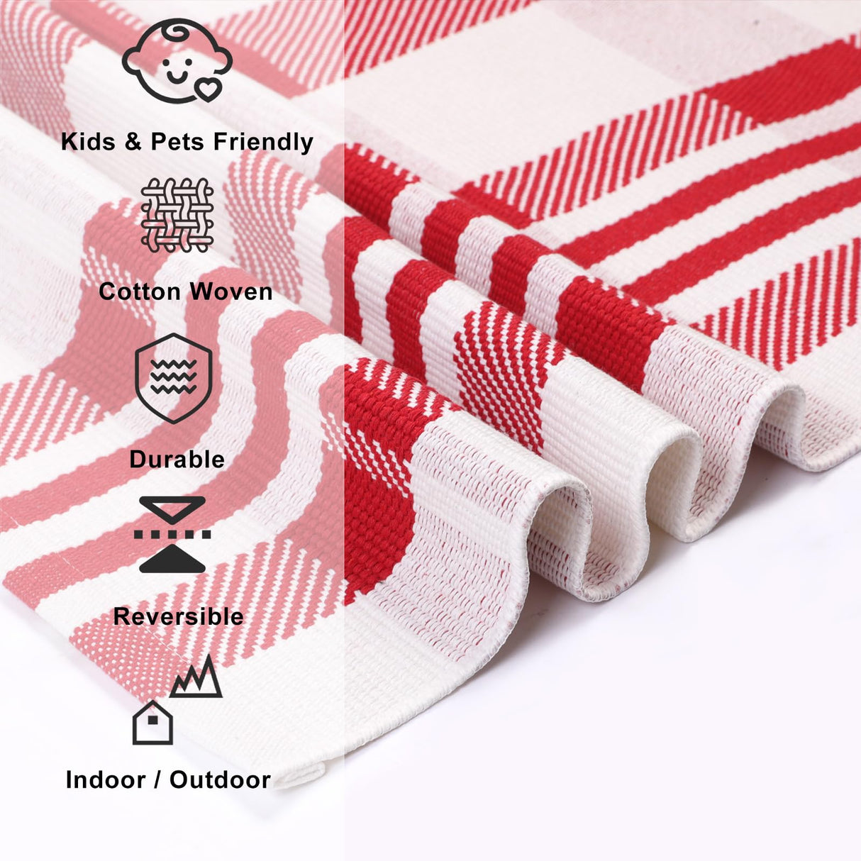 Fallovea Christmas Rugs Red and White Plaid, 28 x 43 Inches Area Rug Outdoor Indoor Front Porch Doormat Cotton Hand-Woven Layered Door Mats for Entryway Patio Entryway Laundry Bedroom Living Room Fallovea
