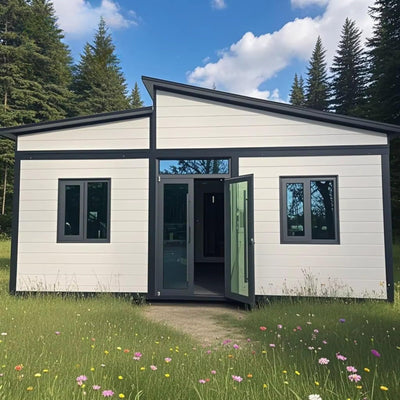 Prefab Tiny Home for Sale, Expandable Prefab 20ft Container House Durable Modular Design with 2 Bedrooms, 1 Full Equiped Bathroom and Kitchen, Tiny House to Live in for Adults