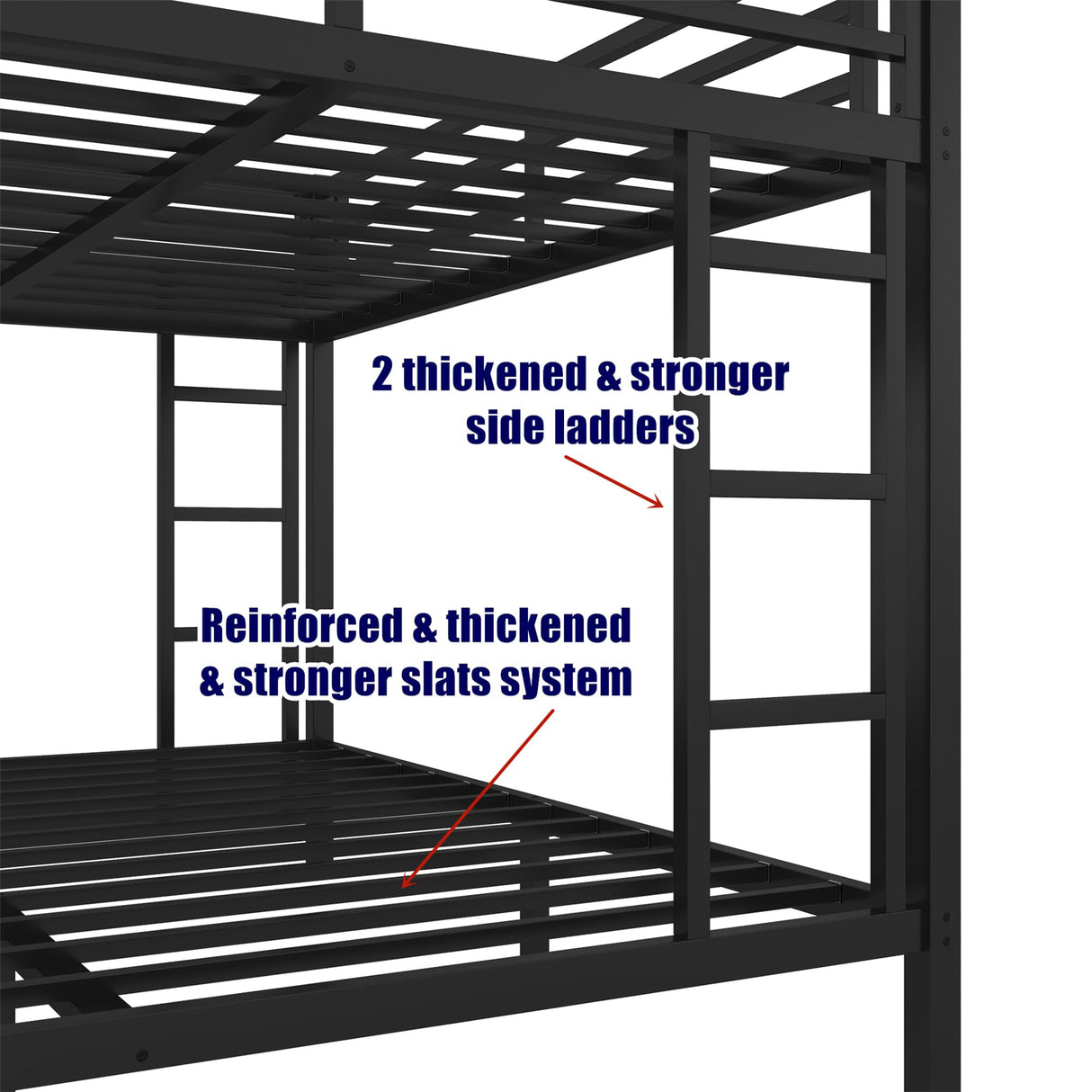 TIHWOALL Latest Upgrade & Stronger Steel Bunk Bed Queen Over Queen Size Bunkbed, Thickened Metal More Stable Heavy Duty Safer Bunk Queen Bed Frame (Easier Assembly) TIHWOALL