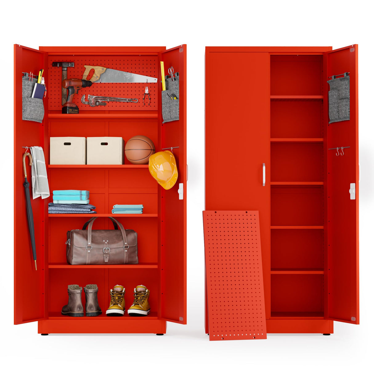 METALTIGER Locking Metal Storage Cabinet | Garage Storage Cabinet with Doors | 71" Lockable Tool Cabinet | Metal Cabinets for Home Office (71" 2-Doors Key, Red) METALTIGER