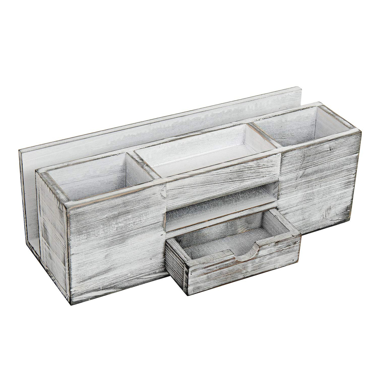 Liry Products Whitewashed Wooden Desktop Organizer Multiple Compartments Rack Shelf Drawer Tabletop Wood Storage Cabinet Office Supplies Caddy Document Stationery Holder Accessory Sorter Vanity Home ExoLiry
