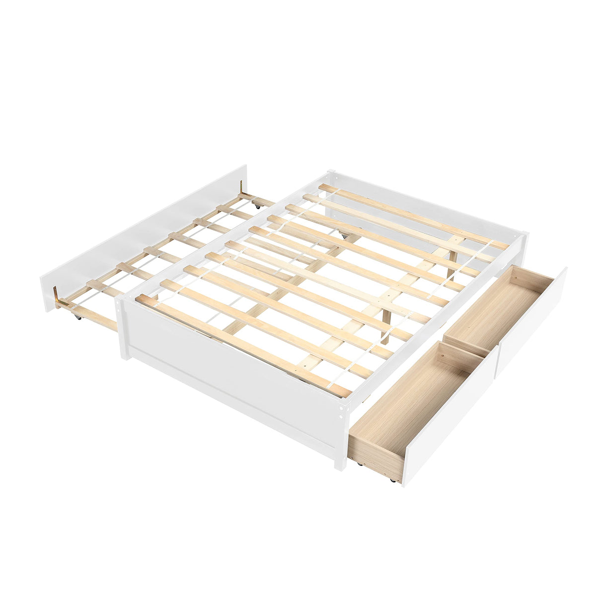 Bellemave White Full Size Bed Frame with Trundle and 2 Storage Drawers Bellemave