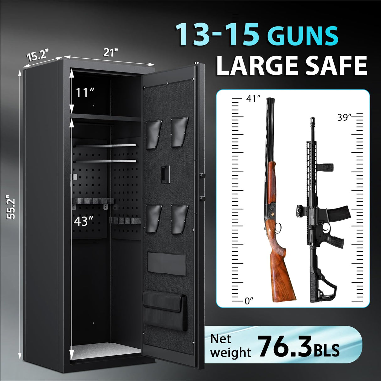 KAER 13-15 Biometric Gun Safe, Long Gun Safe for Home Rifle and Pistols with Fingerprint Lock, Ideal for AR15, Shotguns & Ammunition Storage | Unassembled Gun Cabinet for Home & Hunting Use KAER