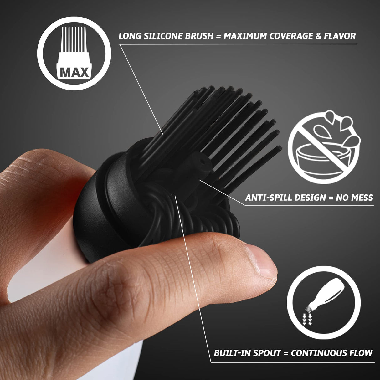 Silicone Basting Brush for Cooking - Oil Dispenser with Brush, All in One Oil Brush for Cooking, BBQ Brush, BBQ Mop- Smoker Accessories Gifts for Men - Sauce Brush for Cooking- Grilling Tools (Black) Gourmet Easy