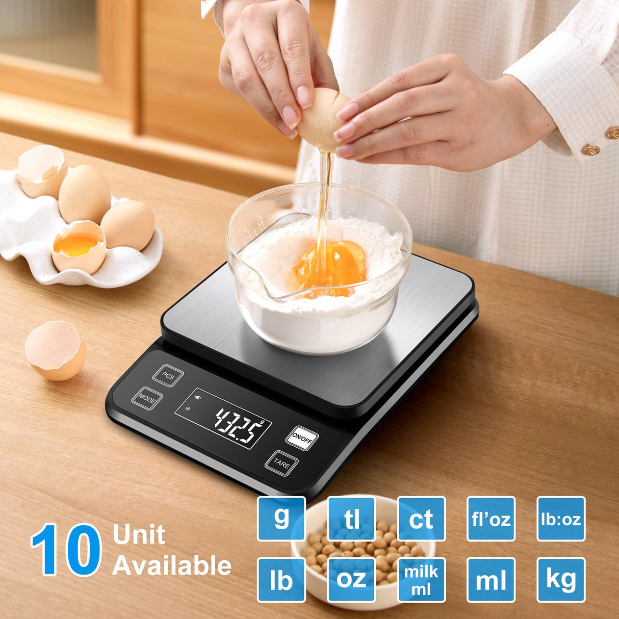 22lb Waterproof IPX67 Kitchen Scale with 0.1g/0.001oz High Precision, Diyife Large Stainless Steel Food Scale, 10 Unit, Washable, Hangable, USB Rechargeable, LCD Display, for Cooking, Baking Diyife