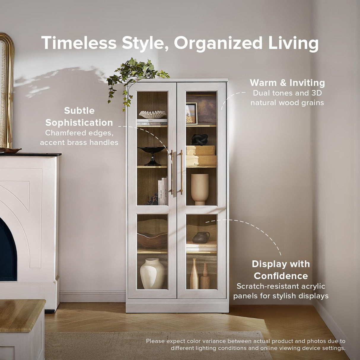 mopio Blake Tall Display Cabinet, Kitchen Buffet Pantry Cupboard, Trophy Display Case, Storage Cabinet Scratch Resistant Acrylic, Modern Farmhouse Curio Organizer (White Oak Acrylic, Set of 2) mopio