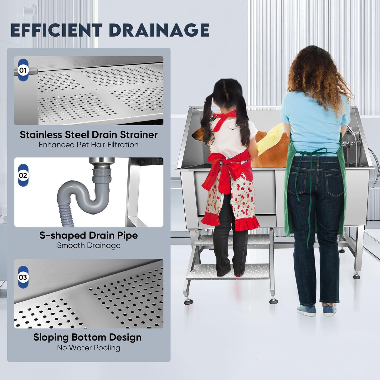 Yokrawpet 62" Pet Dog Bathing Station,Professional Stainless Steel Dog Grooming Tub,Pet Bathing Tub Dog Bathing Station with Faucet Walk-in Ramp Accessories,Commercial or Household use, (Extra Large) Yokrawpet