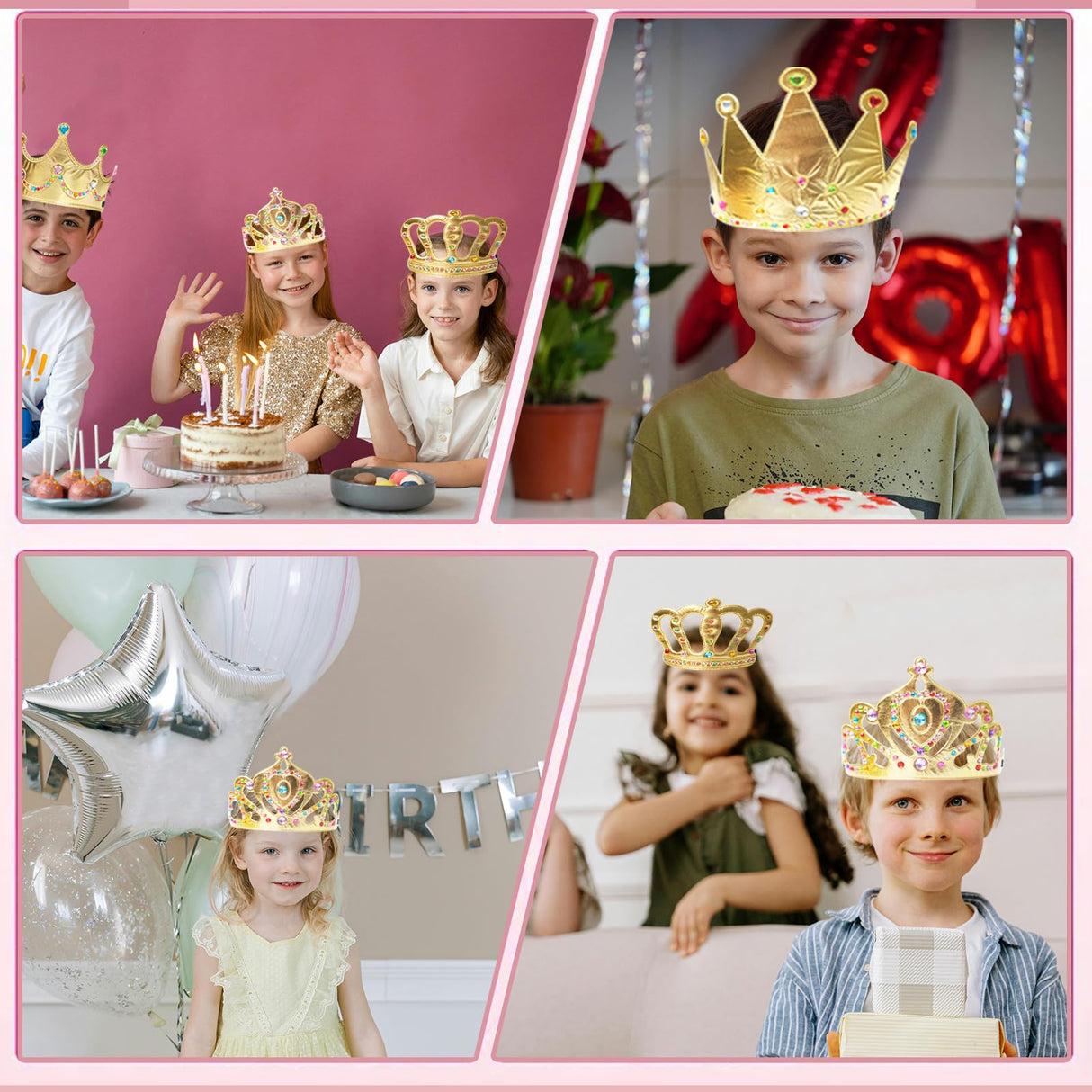 SENONAPO 50 Pcs Foam Crowns Kids Princess Tiaras Crowns Bulk with 2 Styles DIY Diamond Sticker Making Kits for Kids Birthday Party Supplies SENONAPO